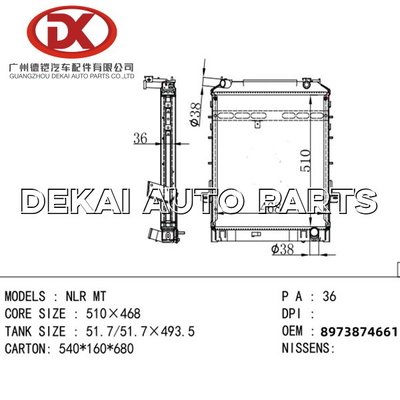 Пластиковая алюминиевая тележка 8971771930 8973874661 Isuzu радиатора 8973710110